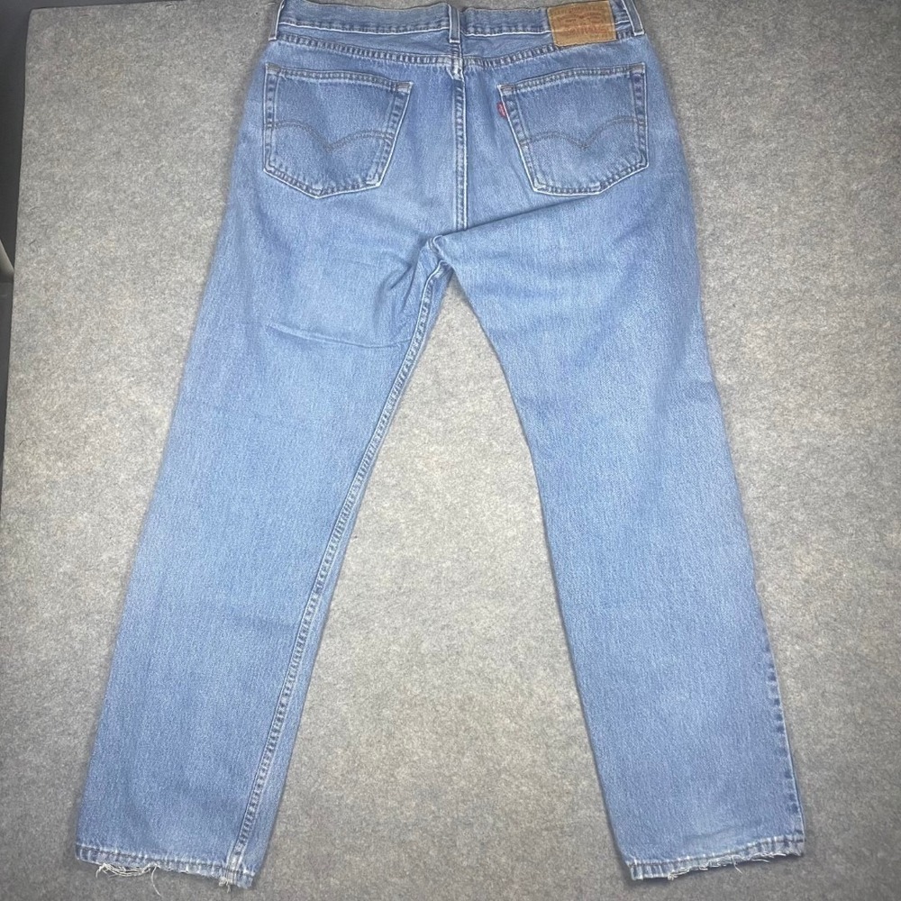 Levi Strauss 505 Mens W36 L32 Blue Denim Straight Fit Jeans Pants - Picture 4 of 12